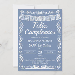 Invitation Bleu Poussiéreux Joyeux Anniversaire 50e Anniversa
