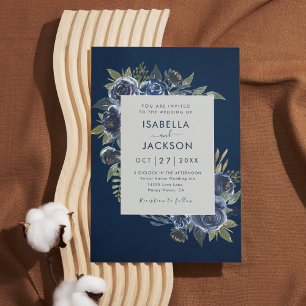 Invitation Bleu Poussiéreux Noces Champagne Ivoire 