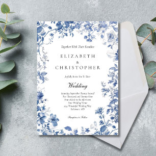 Invitation Bleu Poussiéreux Toile Floral Aquarelle Élégant Ma