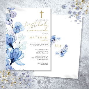 Invitation Bleu Poussiéreux Transparent Floral Première Saint