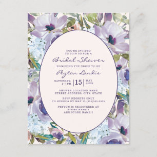 Invitation Bleu Poussiéreux Violet Aquarelle Florale Mariage