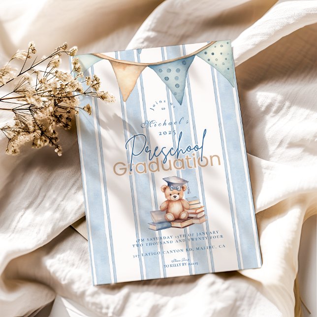 Invitation Bleu préscolaire Teddy Bear Graduation (Créateur téléchargé)