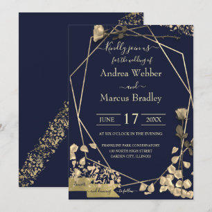 Invitation Bleu profond et Champagne