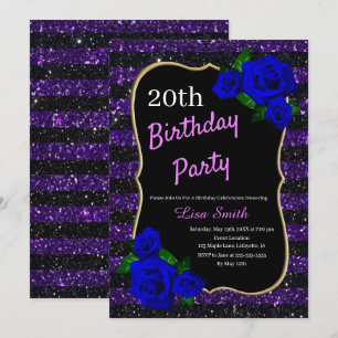 Invitation Bleu profond ROS de parties scintillantes noires