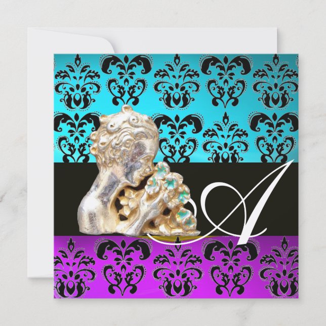 INVITATION BLEU, PURPLE, NOIR, BLANC DOMMASQUE MONOGRAMME DE  (Devant)