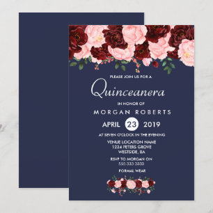 Invitation bleu Quinceanera de la marine de Bourgo