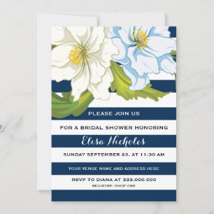 Invitation Bleu rayures & fleurs mariage douche nuptiale