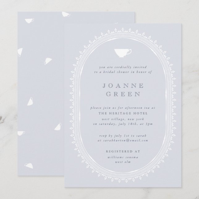 Invitation Bleu Régence Thé de l'après-midi Mariée/Wedding sh (Devant / Derrière)