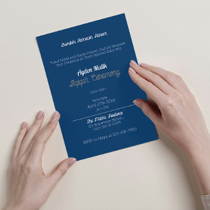 Invitation Bleu rétro couleur solide plaine, Baby shower Aqiq