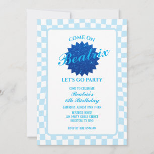 Invitation Bleu Retro Poupée Anniversaire