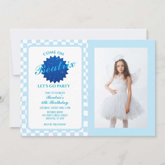 Invitation Bleu Retro Poupée photo Anniversaire (Devant)