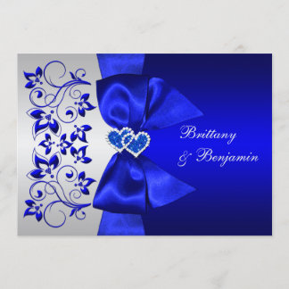 Invitation Bleu RIBBON IMPRIMÉ, mariage floral argenté
