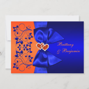 Invitation Bleu RIBON IMPRIMÉ, mariage floral orange
