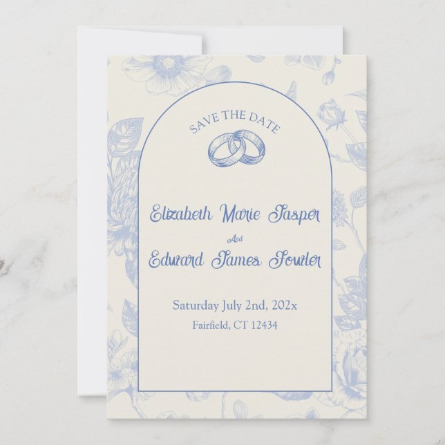 Invitation Bleu Riche Floral Toile Floral France Enregistrer  (Devant)