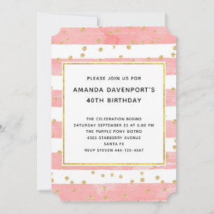 Invitation Bleu rose avec Gold Confetti Anniversaire