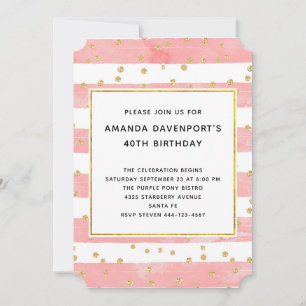 Invitation Bleu rose avec Gold Confetti Anniversaire