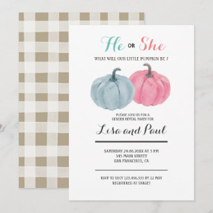 Invitation Bleu rose Citrouilles Lui ou Elle Révélation de ge