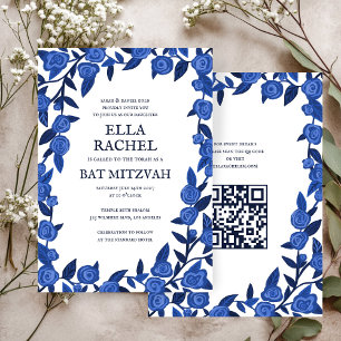 Invitation Bleu Rose Custom Bat Bar Mitzvah QR Code Girl