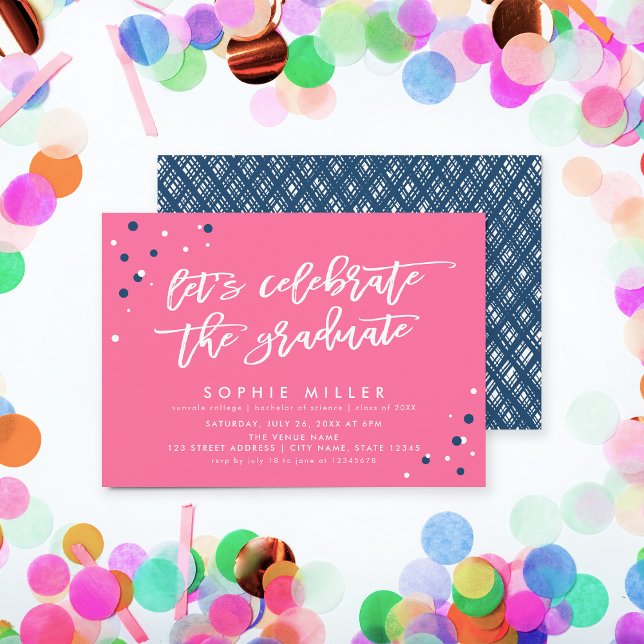 Invitation Bleu rose Fêtons la fête des diplômés (Créateur téléchargé)