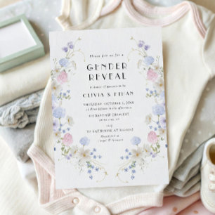 Invitation Bleu rose Fleur sauvage Printemps Été Sexe Révélat