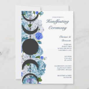 Invitation Bleu Rose Floral Lune Phase Wiccan Handfasting