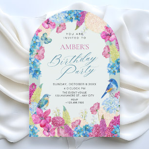 Invitation Bleu rose floral printemps jardin anniversaire