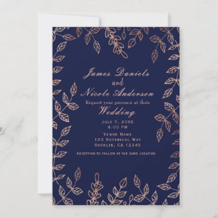 Invitation Bleu & Rose Gold Glam Botanique Mariage élégant