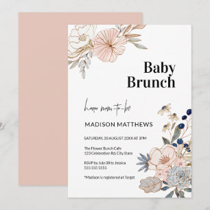 Invitation Bleu rose Joli Floral Bébé Brunch Douche
