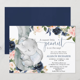 Invitation Bleu rose marine bleu genre neutre éléphant bébé