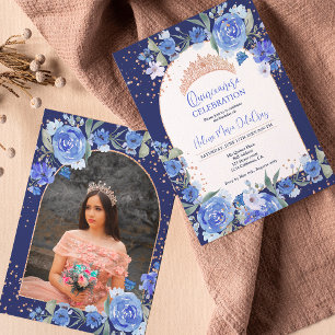 Invitation Bleu Rose or tiara princesse Quinceanera