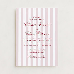 Invitation Bleu rose rayures avec rouge Script moderne Mariag