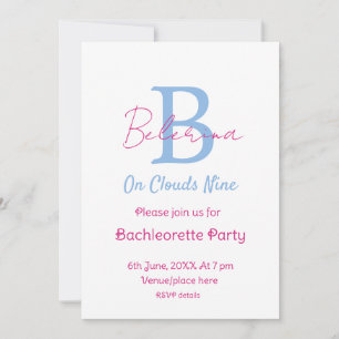 Invitation bleu rose sur nuages neuf monogramme enterrement d