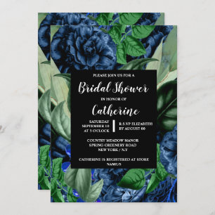 Invitation Bleu rose verdure fleurs botaniques florales