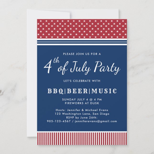Invitation Bleu rouge 4 juillet barbecue (Devant)