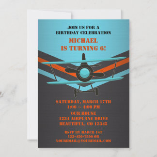 Invitation Bleu, Rouge, Black Avion Fête d'anniversaire