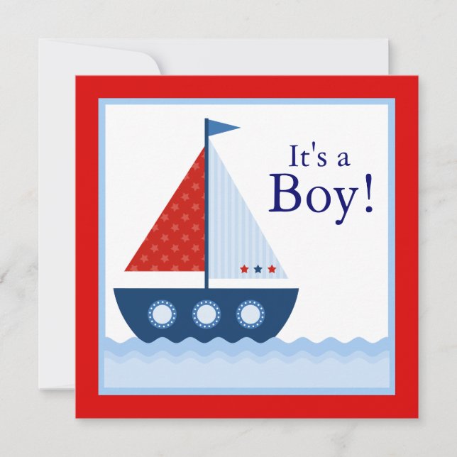 Invitation Bleu Rouge Bleu Baby shower nautique (Devant)