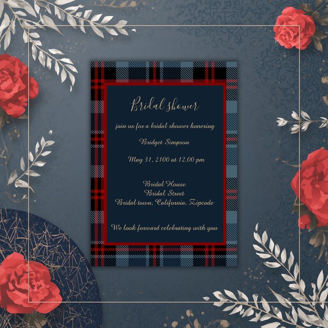 Invitation bleu rouge écossais mariage celtique tartan plaid (Créateur téléchargé)