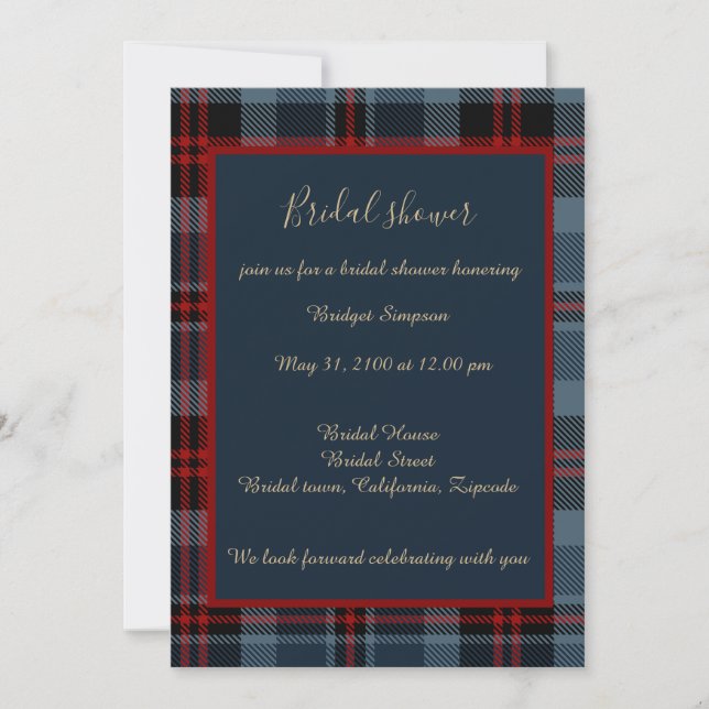 Invitation bleu rouge écossais mariage celtique tartan plaid (Devant)