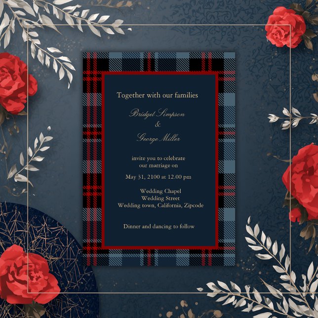 Invitation bleu rouge noir écossais celtique tartan motif (Créateur téléchargé)