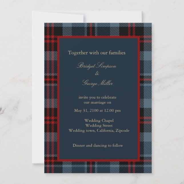 Invitation bleu rouge noir écossais celtique tartan motif (Devant)
