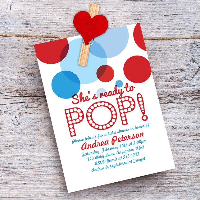 Invitation Bleu rouge prêt à faire de la pop Baby shower Invi (Créateur téléchargé)