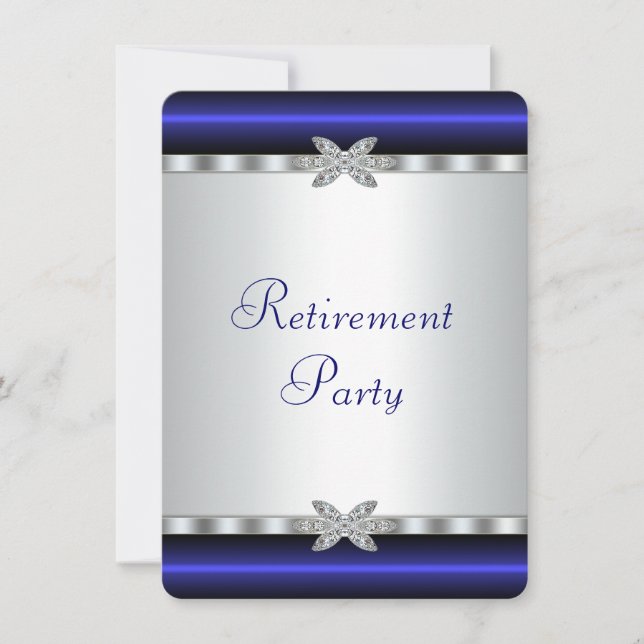 Invitation Bleu Royal Argent Diamant Fête de Retraite pour Fe (Devant)