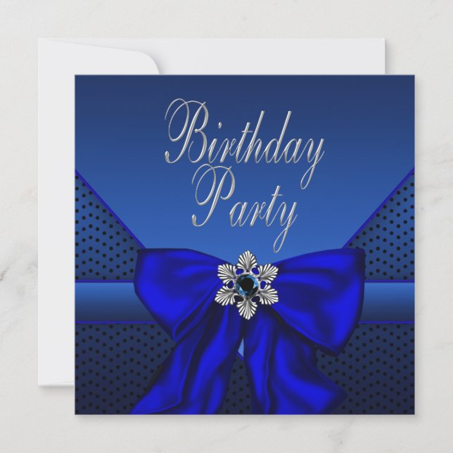 Invitation Bleu Royal Argent Fête d'anniversaire pour femmes (Devant)