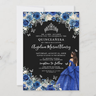 Invitation Bleu Royal Argent Noir Quinceanera