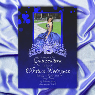 Invitation Bleu Royal, Bleu clair Tiara Rhineston Quinceanera