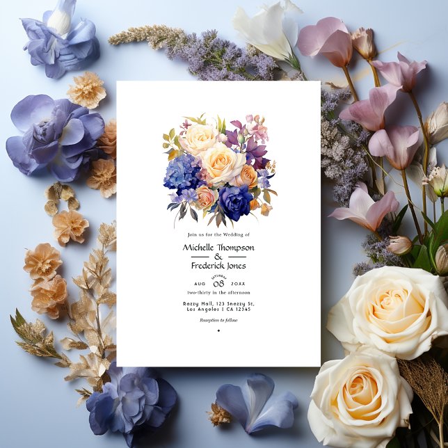 Invitation Bleu Royal, Champagne, Rose crème & Mariage Mauve (Créateur téléchargé)