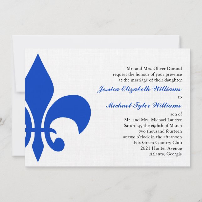 Invitation Bleu royal de Fleur de Lis | (Devant)