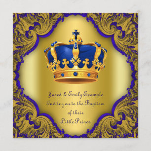 Invitation Bleu royal de prince Baptism de garçons et