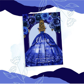 Invitation Bleu Royal Élégant Fête de Quinceañera Princesse