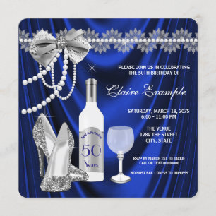 Invitation Bleu royal et argent jusqu'à l'anniversaire de la 